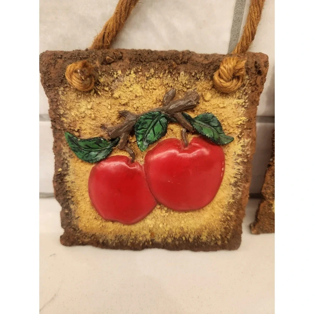 Vintage Apple Kitchen Wall Plaques Country Farmhouse Cottagecore Rustic Set of 2